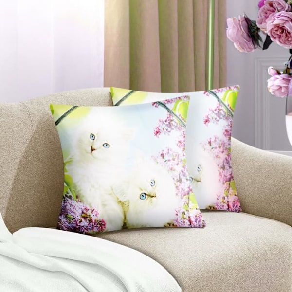 2 kpl Tyynynpäällisiä 40x40 cm Valkoinen Kissa -kuvio Flerfärgad