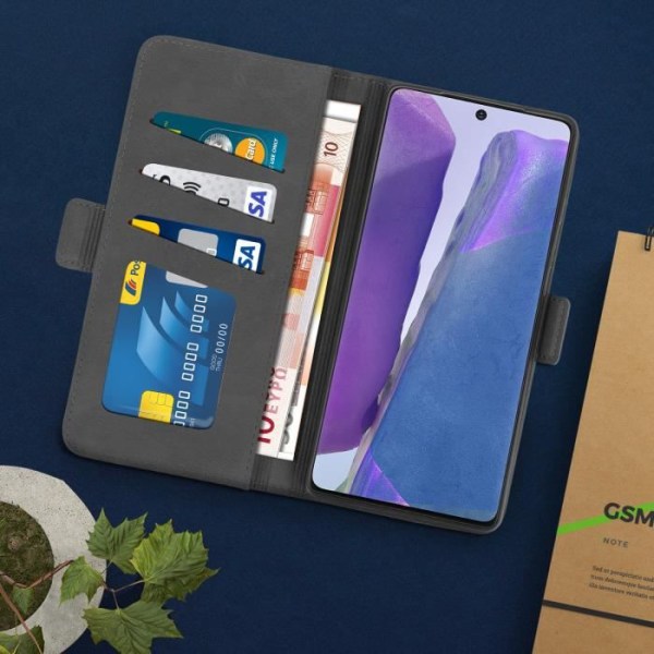 Hus til Samsung Galaxy Note 20 - AVIZAR - Folio Etui med kortlomme og støttemulighed - Sort Svart