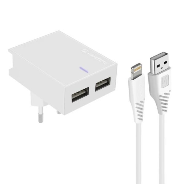 Kaksois USB-laturi - Swissten - Slim - 3A - Lightning-kaapeli 1.2m - Valkoinen Vit