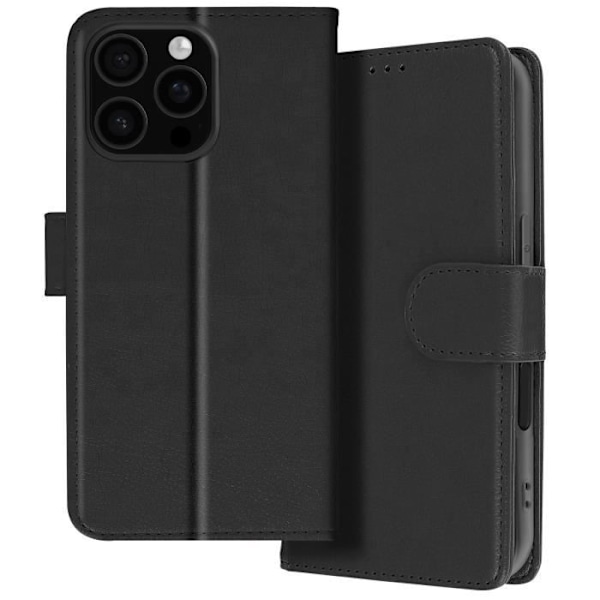 iPhone 16 Pro Max Etui - AVIZAR - Portefølje med Klap - Video Støtte - Sort Vegansk Læder - Semi-stift Svart
