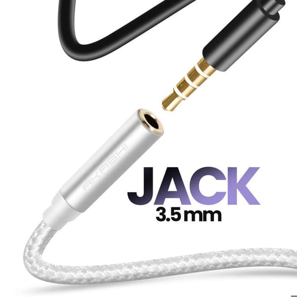 Ljudadapter - AKASHI - Lightning till Jack 3,5 mm - Aluminium Silver - Flätad Kabel - MFi Certifierad Grå