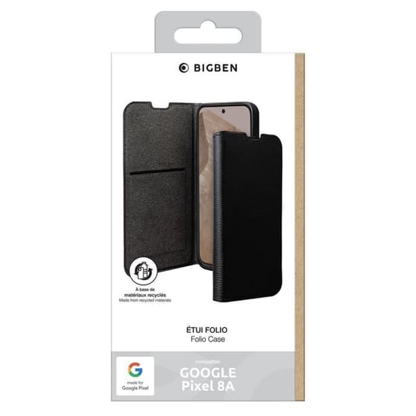 Folio Wallet - BIGBEN - Google Pixel 8a - Svart - Fällbart stöd - 65% återvunnen plast (GRS) Svart