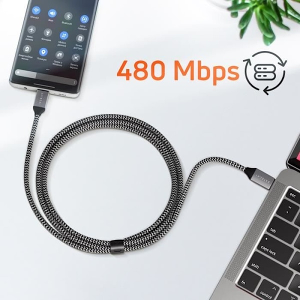 Kabel USB-C till USB-C Strömförsörjning 100W Längd 2 meter Satechi Grey