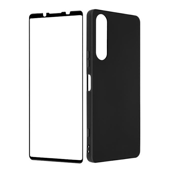 Sony Xperia 5 IV etui sort blød gel silikone og 9H hærdet glas sort kontur