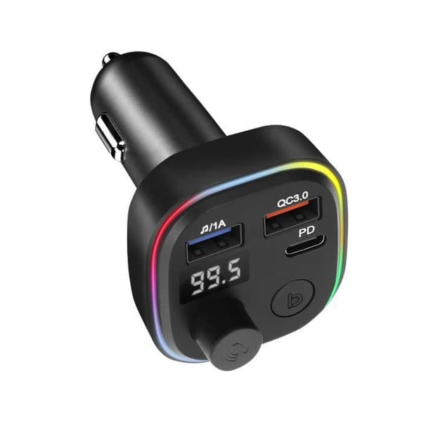 FM Bluetooth Sender - C2 - USB Biloplader QC 3.0 - USB-C 18W - Sort - Håndfri Svart