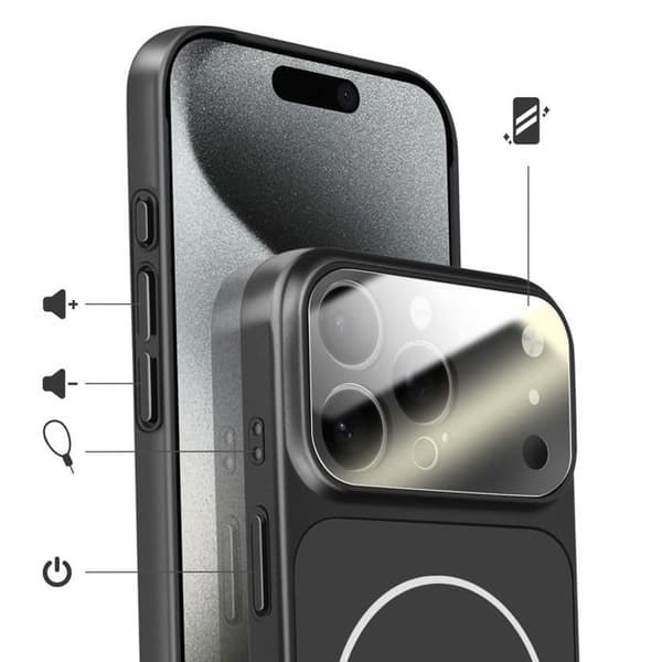 MagSafe-cover til iPhone 15 Pro Max, hård med glasbeskyttelse til kamera, sort Svart