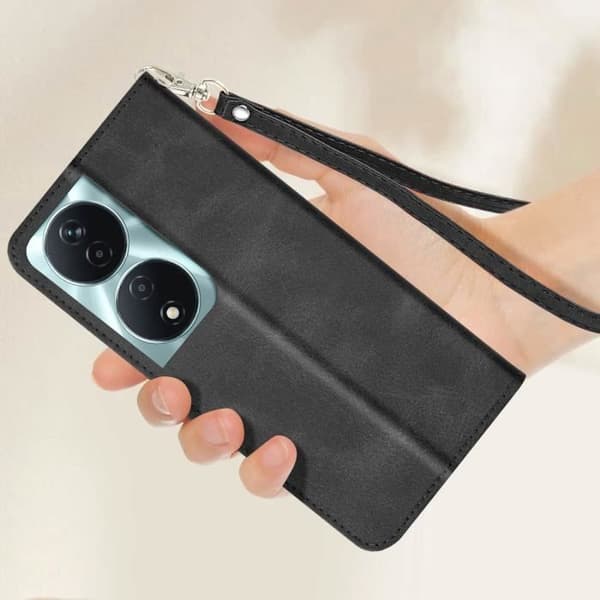 Fodral för Honor 90 Smart Flip Wallet Support Handledsrem Svart Svart