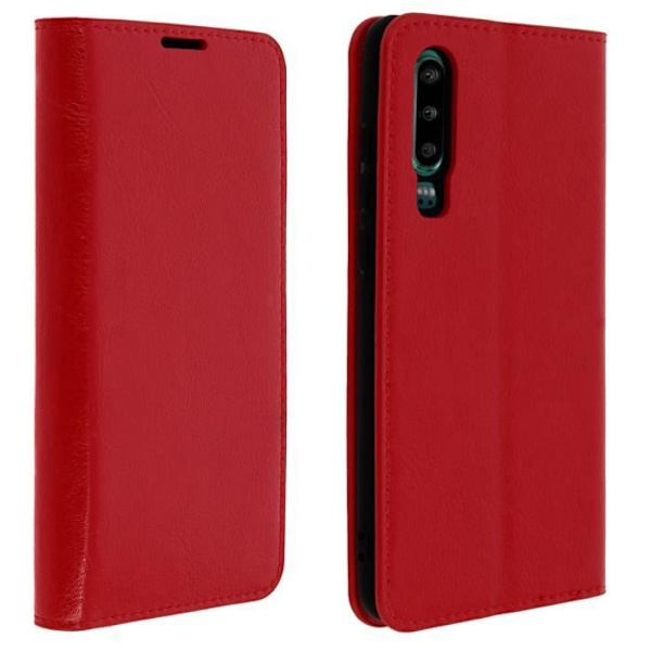 Huawei P30-fodral - Folio-skydd - Äkta läder - Videostöd - Röd - Heltäckande skydd Röd