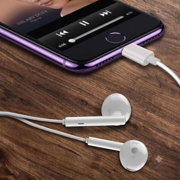 Trådade hörlurar för iPhone 8 Lightning med inbyggd mikrofon Vit Vit