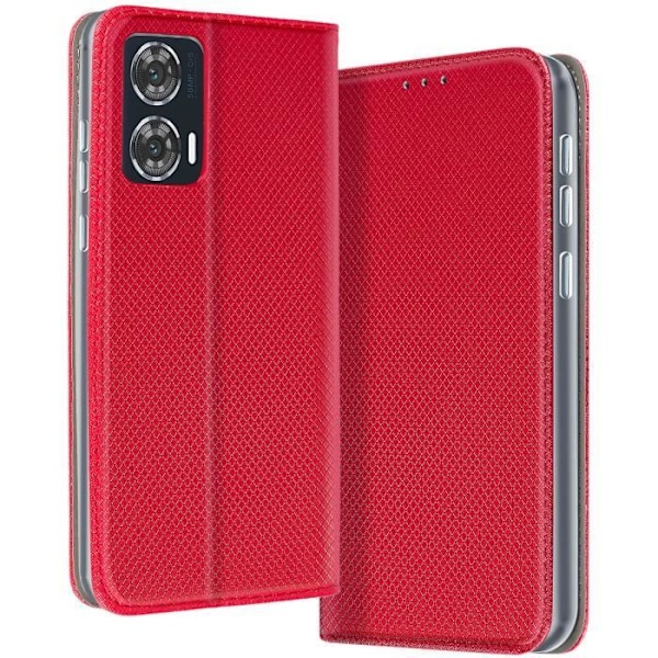 Etui för Motorola Edge 50 Fusion - AVIZAR - Röd - Semihård - Veganläder - Magnetiskt lock Röd