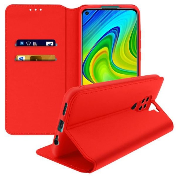 Hus - AVIZAR - Xiaomi Redmi Note 9 - Ekologisk läder - Röd - Stöd funktion Röd