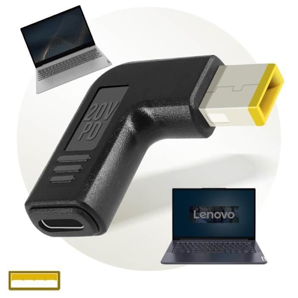 Lenovon USB-C neliöpistoke -lataussovitin Svart
