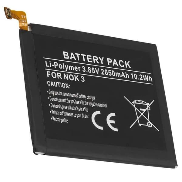 Batteri - AVIZAR - Nokia 3 - Li-Polymer - 2650mAh - 3.85V - Sort Svart