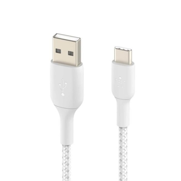 Kabel USB till USB-C 18W Flätad Nylon 2m Charge and Synchro Belkin vit