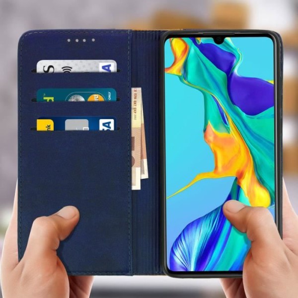 Plånboksfodral - AVIZAR - Huawei P30 - Ekologisk läder - Mörkblå - Videostöd Midnattsblå