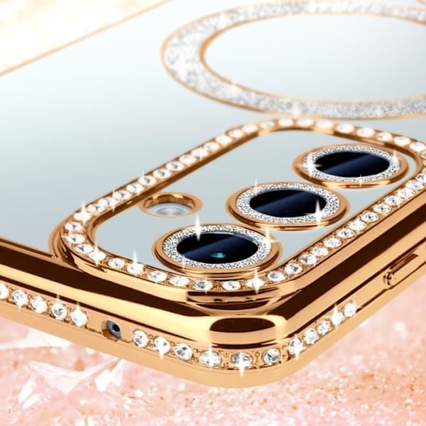 Fodral till Samsung Galaxy A55 - AVIZAR - Rhinestone outline - Guld - MagSafe Gul