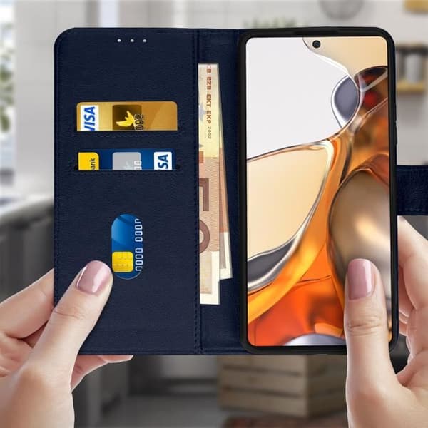 Kansi Xiaomi 11T ja 11T Pro Flip Wallet Function Video Support Blue Blue Blå