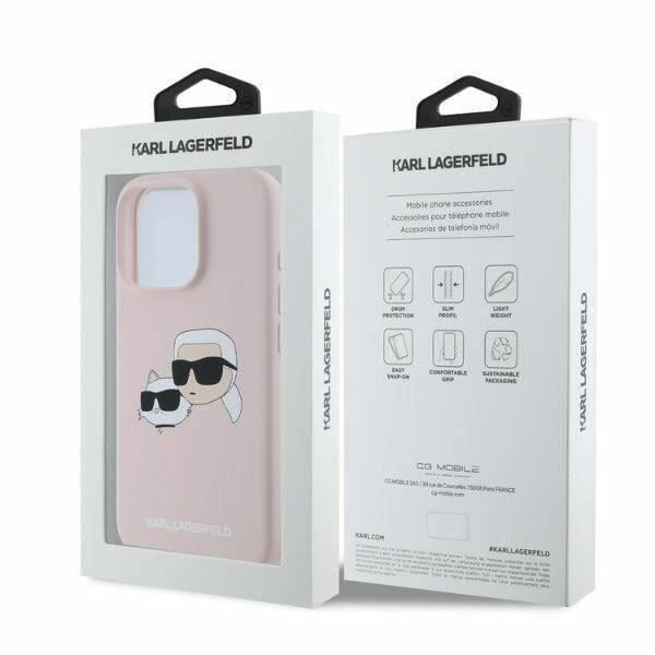 Coque Souple - Karl Lagerfeld - iPhone 16 Pro - Silikoni - Vaaleanpunainen - Suunnittelu Karl ja Choupette Rosa