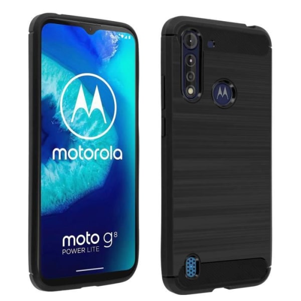 Motorola Moto G8 Power Lite suojaava pehmeä hiiliharjattu metallikotelo, musta