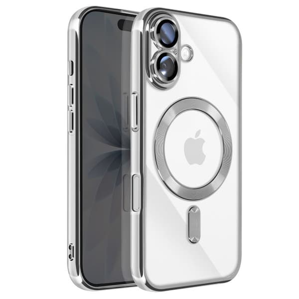 iPhone 17-fodral kompatibelt med MagSafe med kromad silverkant Grå