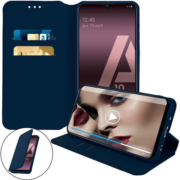 Housse - AVIZAR - Samsung Galaxy A10 - Ekoskinn - Ställningsfunktion - Mörkblå Midnattsblå
