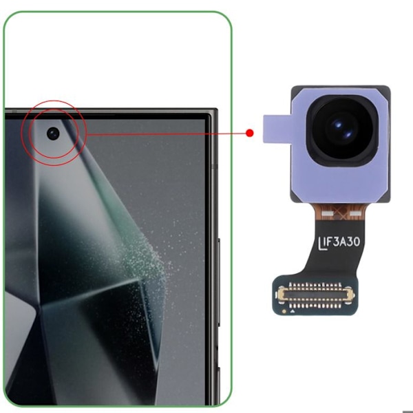 Frontkamera til Samsung Galaxy S24 Ultra 12MP Selfie Sensor Sort Svart