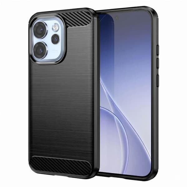 Silicone cover til Oppo Reno 15 Pro med carbon-effekt, børstet tekstur, sort Svart