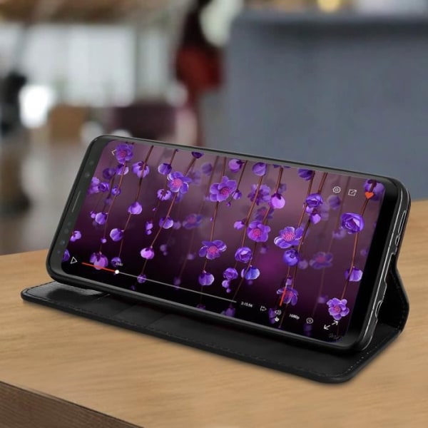 Fodral - AVIZAR - Samsung Galaxy S9 Plus - Äkta läder - Plånbok - Videostöd svart