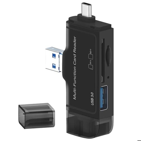 SD-kortläsare / micro SD / USB 3.0 till USB / USB-C / Lightning / micro-USB LinQ Svart