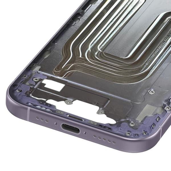 Erstatningscentralchassis til iPhone 17 med termisk varmeledning i lavendel Violett