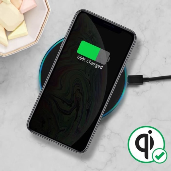 Qi induktionsoplader - iPhone XS Max - Sort - Volumen/Vibration - 100 % kompatibel - CE & RoHS-standarder Svart