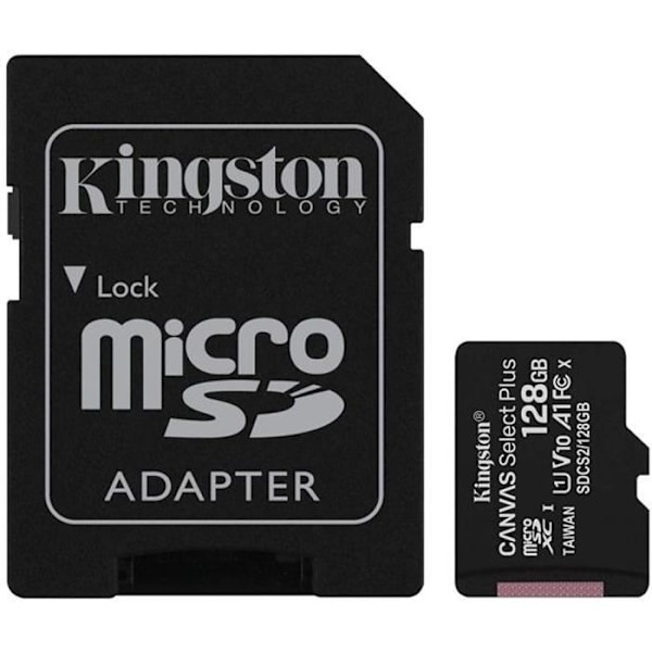 KINGSTON Canvas Select Plus SDCS2 128GB muistikortti - Class 10 A1 100MB/s+ sovitin mukana