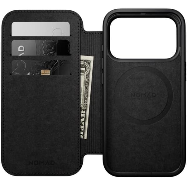 iPhone 18 Pro Etui i Læder Kompatibel med MagSafe og Qi2 Stødabsorberende Nomad Sort Svart