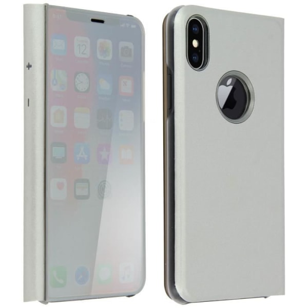 iPhone X/XS Flip Case Cover Mirror Shell - Stativ Funktion Silver