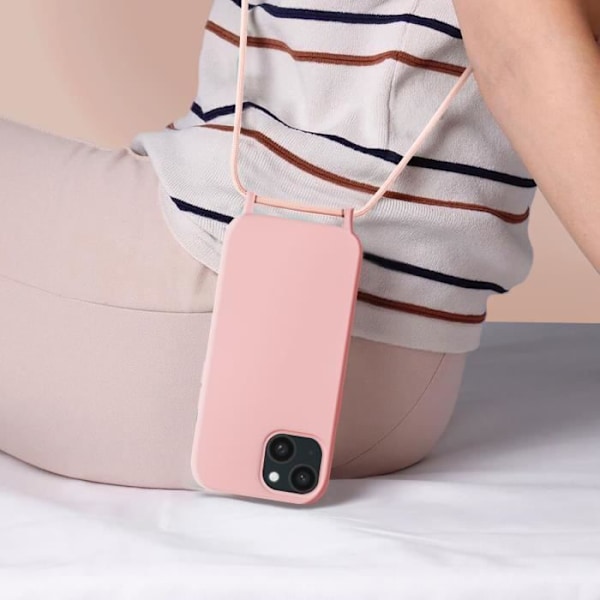 Coque - AVIZAR - iPhone 15 - Lænke til Hals - Støvet Rosa - Semi-stiv Puderrosa