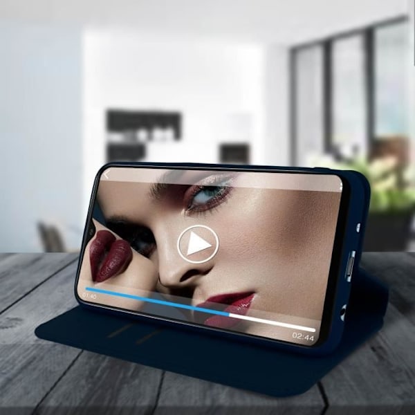 Housse - AVIZAR - Samsung Galaxy A10 - Ekoskinn - Ställningsfunktion - Mörkblå Midnattsblå