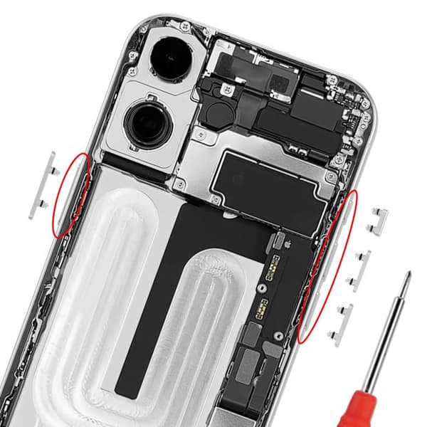 Erstatningssideknapper til iPhone 17 Strøm / Volumen / Handling Hvid Vit