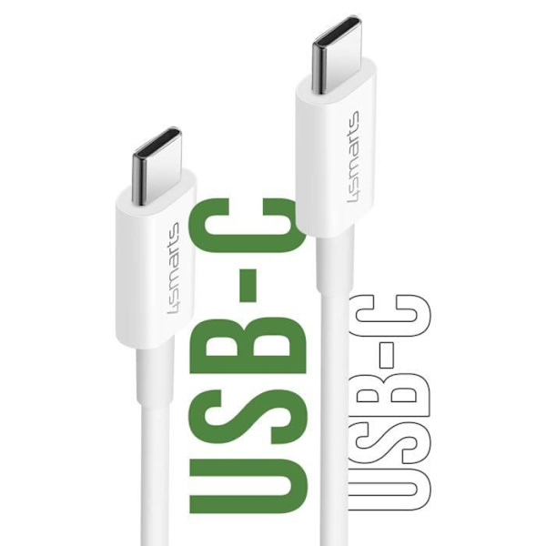 20W GaN USB-C nätladdare Kompakt format + 60W USB-C-kabel 4smarts Vit