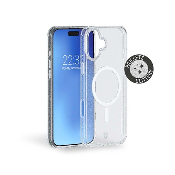 iPhone 16 Plus AIR-vahvistettu kotelo MagSafe-yhteensopiva läpinäkyvä ja kimalteleva - elinikäisen takuun voimassa oleva suojakotelo Transparent med glitter