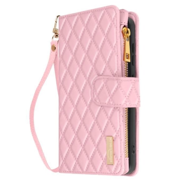 Suojakuori Samsung Galaxy S24 Wallet rannehihnalle tikattu design puuteri vaaleanpunainen Rosa