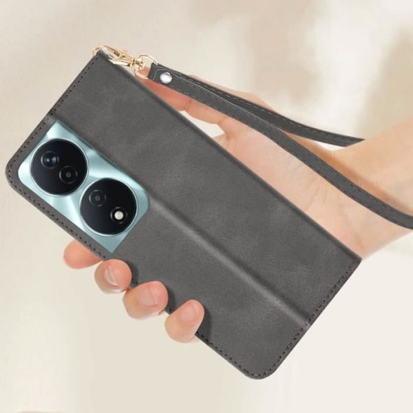 Fodral för Honor 90 Smart - AVIZAR - Flip Wallet Support handledsrem - Grå Grå
