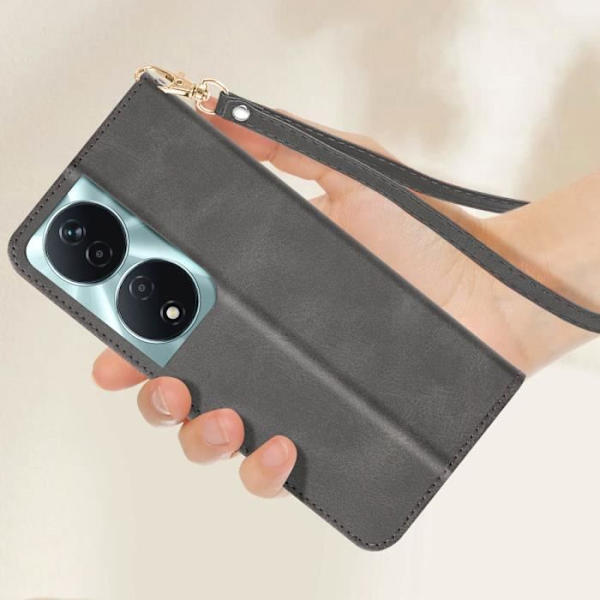 Taske til Honor 90 Smart - AVIZAR - Flip Wallet Support-håndledsrem - Grå Grå