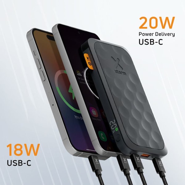 Ulkoakku 10000mAh 20W 2x USB-C + USB LED-näyttö Kompakti Muotoilu Xtorm Musta Svart