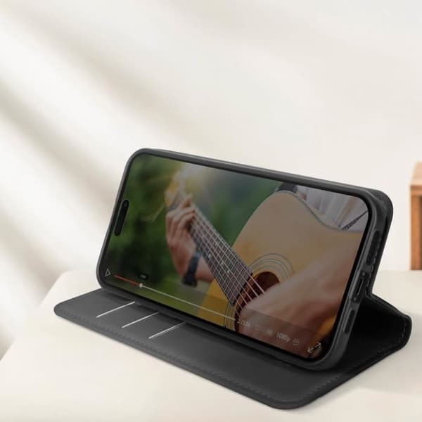 Etui til iPhone 15 Plus Wallet Funktion Pungholder Sort Svart