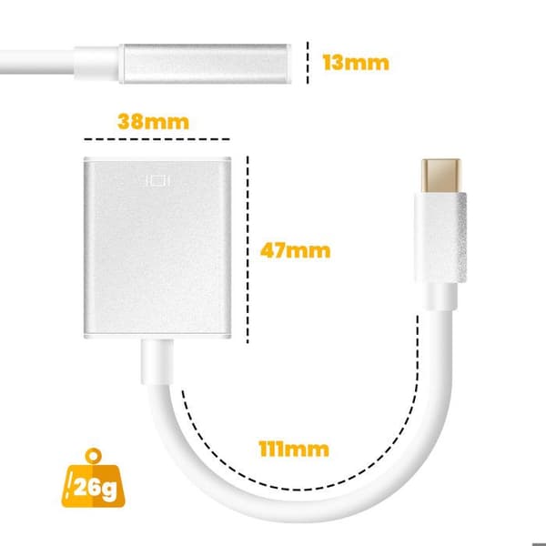 HDMI / USB-C-adapterkabel för smartphone bärbar dator video Ultra HD 4K vit