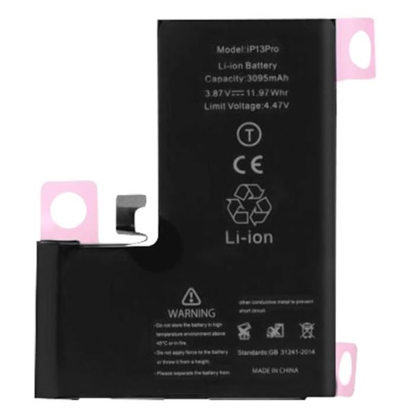 Internt batteri iPhone 13 Pro 3095mAh - Erstatter A2656 - Sort - Lithium Ion - 3,7 V