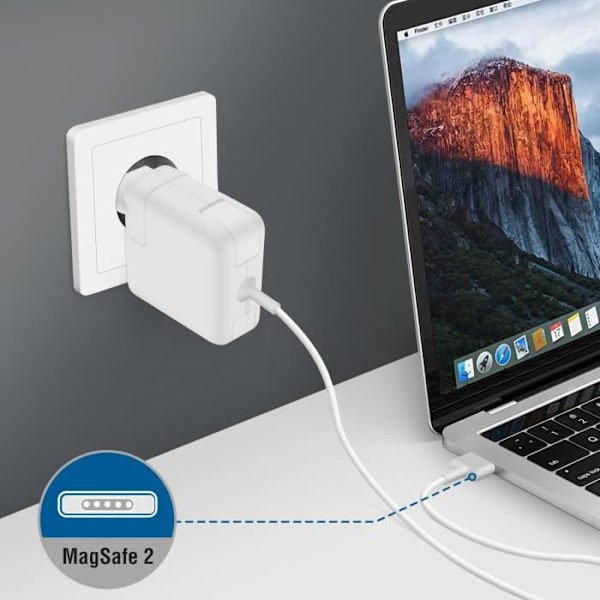 Vægoplader - LINQ - A2-45 - MagSafe 2 - 45W - Hurtig opladning - Magnetisk DC-stik Vit