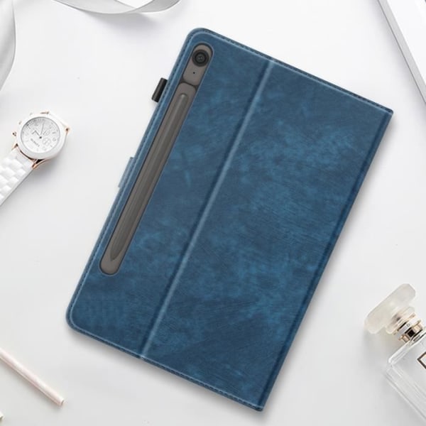 Etui - Samsung - Galaxy Tab S9/S9 FE - Ekologisk läder blå - Video stöd - Kortficka Blå