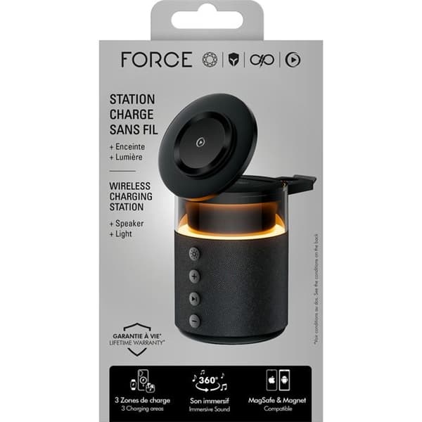 Bluetooth-kaiutin ja MagSafe 15W langaton latausasema FORCE PLAY Musta Svart
