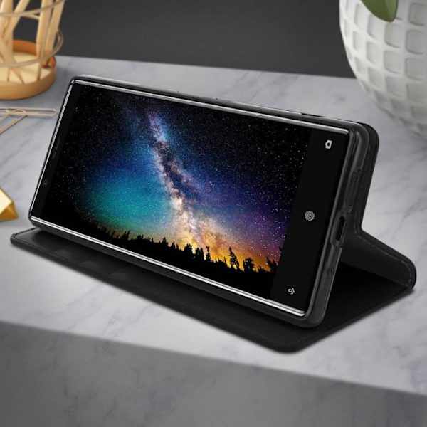 Folio-etui - AVIZAR - Sony Xperia 5 - Ægte Læder - Videostøtte - 3 Kortlommer Svart